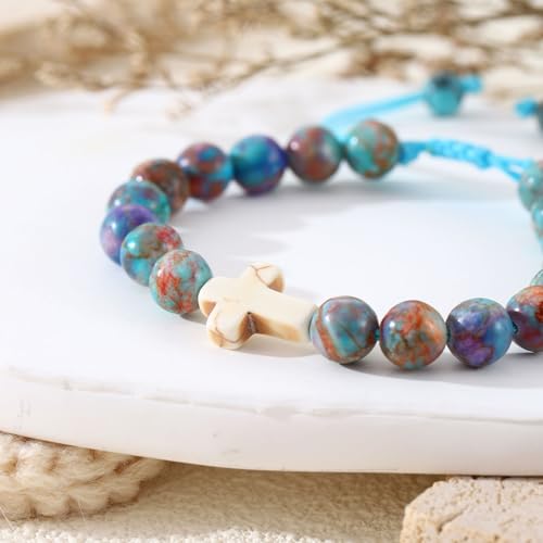 Image of enasal Easter Basket Stuffers for Teens Girls, Nature Stone Easter Gifts Cross Bracelet, Christian Gifts Inspirational Jewelry