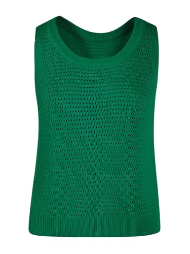 Image of FISACE Womens Crochet Tank Top Sleeveless Knit Summer Sweater | Round Neck, Hollow Out, Lightweight , Casual Crop,Cute Boho Vest