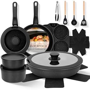 Colourcoco 23-teiliges Topfset Induktions - Antihaftbeschichtetes Kochgeschirr mit Abnehmbarem Griff, Ofenfest & für alle Herdarten Geeignet – Ideal für Zuhause, Camping und Picknick (Schwarz)