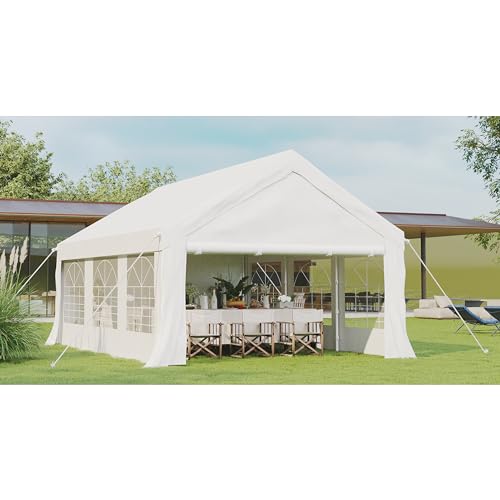 JUMMICO Partyzelt 4x6 m Stahlrahmen,Pavilion Wasserdicht Stabil mit Großes Zelt aus PE-Gewebe 4 Windfesten Seilen, Gartenpavillon für Partei im Freien mit Seitenwänden 560 g/m² und UV 50+,Weiß