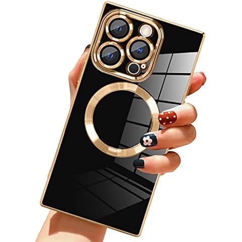 LSL Magnetic Case for iPhone 14 Pro [Compatible with MagSafe] Soft TPU Bumper Anti-Drop Anti-Scratch Shock Absorption Slim Cover Luxury Plating Full Camera Lens Protective Case - Black Cover
