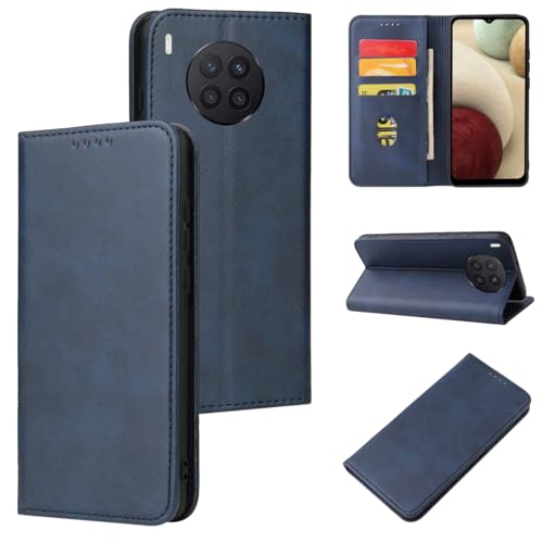 Rfvzubemok Compatible with Huawei Nova 8i LX1 Cover,Magnetic Closure Flip Stand Card Slot Wallet Case Blue
