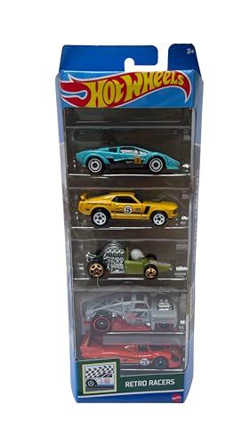 Image of Hot Wheels Car 2024 Retro Racers Pack of 5 (Lamborghini Countach Pace Car, 70 Ford Mustang Mach 1, Head Starter, Erikenstein Rod, Porsche 917 LH) Multi - Color