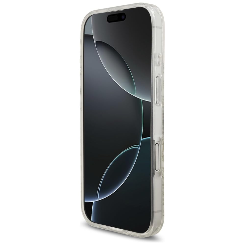 CG Mobile Guess IML Blumen Electro Pearl Armband kompatibel mit MagSafe Hülle für iPhone 17 (Weiß) | MagSafe kompatibel, für iPhone 17
