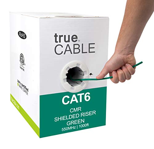 Truecable Cat6 Shielded Riser (Cmr), 1000Ft, Green, 23Awg Solid Bare Copper, 550Mhz, Poe++ (4Ppoe), Etl Listed, Overall Foil Shield (Ftp), Bulk Ethernet Cable #TOP25