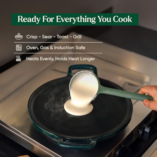Image of Ember Cookware TitaniumClad Enamel Cast Iron Tawa for Dosa 30 cm | 10-Year Warranty | Rust-Proof Cast Iron Tawa for Roti & Dosa | Non Stick Dosa Tawa | Heavy Duty Induction Cookware | Teal