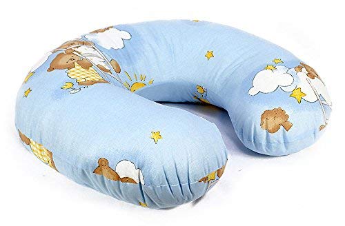 Babymam Breast Feeding Pillow Nursing Maternity Pregnancy Baby Cushion and Removable Cotton Cover (Teddy ladder blue)