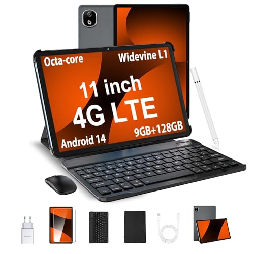 DOOGEE T30E Tablette avec Clavier, 8000mAh 11 Pouces, 9GB RAM + 128GB ROM/TF 1TB Tablette Android 14, 4G LTE +5G WiFi,Tablette Tactile, Octa-Core | BT5.0 | 13MP+5MP | Widevine L1 | Face ID