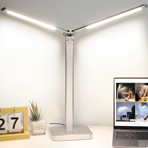 Mejores precios y opiniones de Lampara de escritorio led de esta semana. 37 Lámpara de Escritorio LED Plegable y Rotable con Dos Cabezales, Lámpara de Mesa con 5 Modos de Color|6 Brillos|Táctil Independiente, Lámpara de Lectura de 72cm para Oficina...