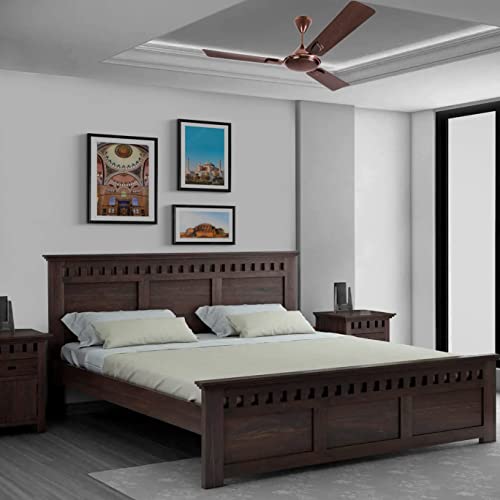 Image of STRATA FURNITURE Sheesham Wood Queen Size Bed Without Storage | Wooden Double Bed Cot Bed Furniture for Bedroom Living Room Home (Walnut Finish)