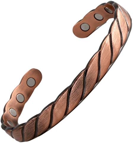 Reevaria - Pure Copper Twisted Magnetic Cuff Bracelet for Men Women, with 8 Magnets 3500 Gauss