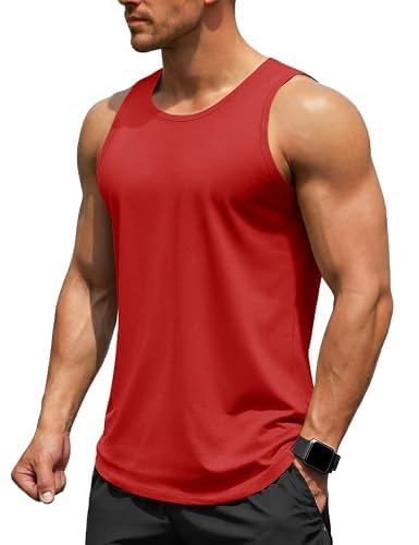 TACVASEN Men's UPF 50+ Sleevless Shirts Moisture Wicking Tank Top Summer Workout Gym Mucsle Swim Shirt for Men Red M