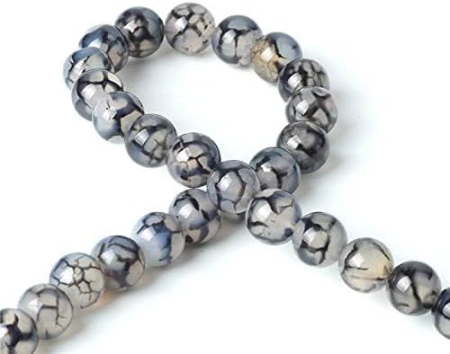 100Pcs Natural Stone 8mm Black Dragon Vein Agate Round Loose Gemstone Energy Healing Beads Hole Size 1mm DIY Smooth Beads for Bracelet Necklace Earrings Jewelry Making - Image 3