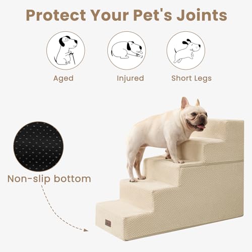 Image of Aodisman Dog Stairs for High Beds 22.6 inch H, 5-Step Pet Steps for Small Dogs | Indoor Non-Slip Pet Stairs with Carry Handle for Puppies, Senior Cats & Short-Legged Dogs to Reach High Beds & Window Sills