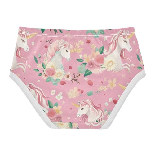 Wusikd Unicorns Flowers Girls' Underwear Cotton Pink Flowers Girls Briefs Soft Toddler Underwear 2T2