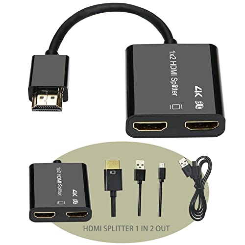 HDMI Splitter 1 in 2 Out, 4K HDMI Splitter for Dual Monitors Duplicate?Support1080P/4k30/60 /3D?PC,PS4,X-BOX, Blu-Ray, DVD player,HDTV,Etc