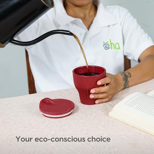 Image of Eha Earth Friendly Rafter Coffee Mug with Lid | Tea Cup Set | 250 ml | Made with Rice Husk | Microwave Safe Mugs for Gifting | 2 Unit | Coral