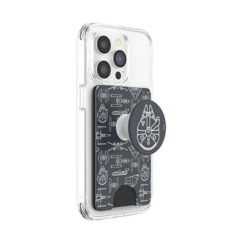 Image of PopSockets Adhesive Phone Wallet and Card Holder with Grip, Star Wars - Millennium Falcon