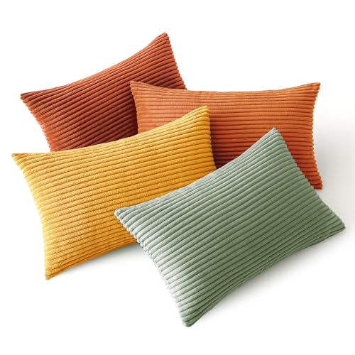 Image of MIULEE Decorative Throw Pillow Covers 12x20 Inch Set of 4, Vibrant Cushion Covers Vintage Retro Fall Home Decor, Mix and Match Color Clash Design for Sofa Couch Bed Living Room Yellow Rust Green