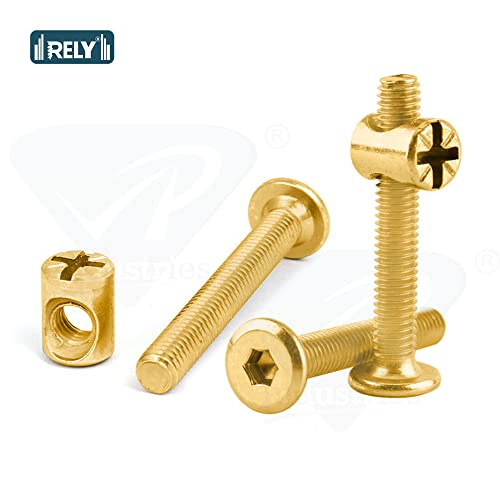 Image of Rely⇒VP INDUSTRIES (Combo Set -10 Pcs) M6x25 mm JCB Bolt with Barrel Nut Carbon Steel |Furniture Screw Fastener Bolts with Barrel Nuts Dowel Nut Connector for Joining Wood Boards, Cabinets, & Beds.