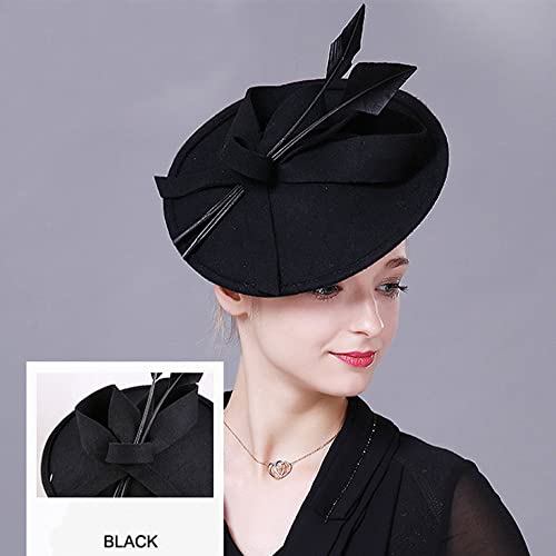Himesport Wool Felt Elegant Fedora Hats Women Fascinators Wedding Hat With Hoop Feather Pillbox Hats Lady Formal Church Derby Dress Fedoras #TOP1