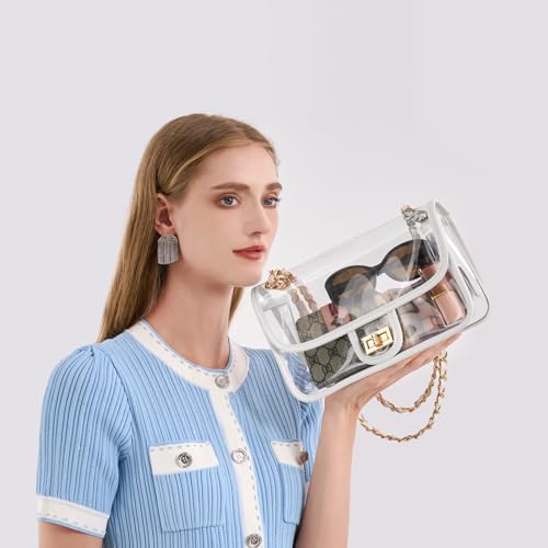 Image of Womens PVC Clear Purse Handbag with Chain Stadium Approved Clear Bag See Through Bag for Working and Concert