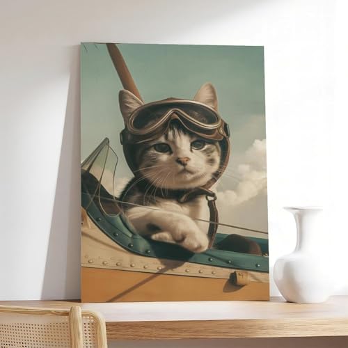 Toile chat gris et blanc décoration murale salon chambre format vertical
