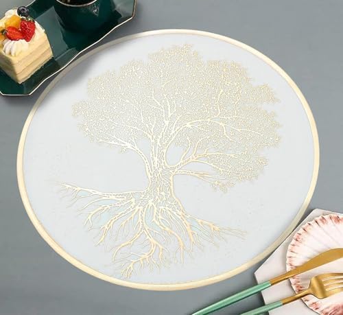 Image of Dakshya Industries PVC Waterproof Round Table Placemats & Table Runner Combo | 6 Round Mats (38 x 38 cm) + 1 Runner (91 x 33 cm) | Heat Resistant, Washable, Non Slip (Vellora)