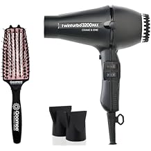 Turbo Power 3200 MAX Ceramic & Ionic Black Hair Dryer and Miracle Medium Detangling Brush Blush Pink