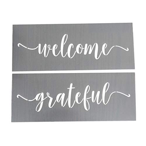 Welcome, Grateful Calligraphy Stencilling Set - Country Farmhouse Word Stencils – Set Of 2 Reusable Sign Stencils – Easy Rustic Diy Décor #TOP4