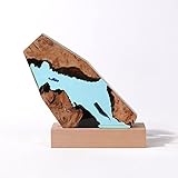 GREAT EASE Epoxy Resin Wood Lamp Humpback Whales Night Light Lamp USB Lamp Holder Diver & Whale Lamp