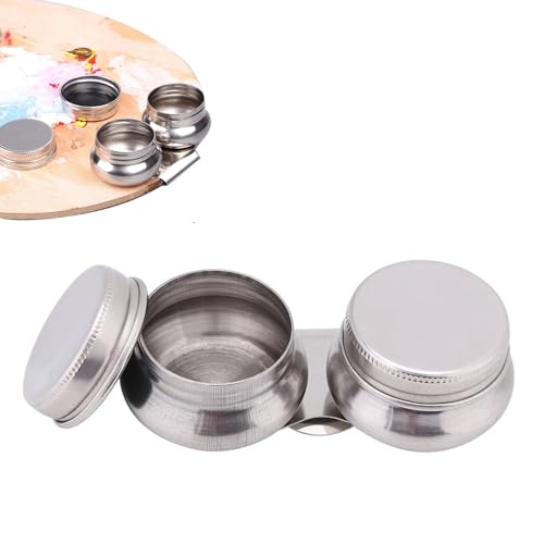 Double Palette Cup Clip, Stainless Steel Wide Mouth Solvent Container Dipper Oil Container with Lid for Paint Megilp Turpentine Solvent
