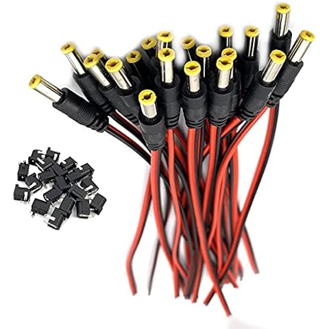 DEVMO 20PCS DC Power Jack Socket Connector 5.5 x 2.1mm DC-005 Black Barrel-Type PCB Mount + 12V DC Power Jack Connector Cable Cover