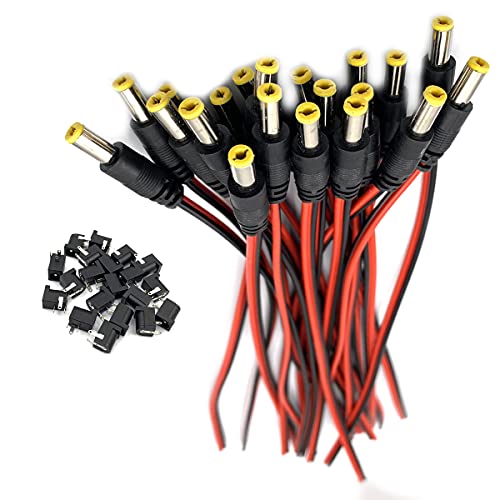 DEVMO 20PCS DC Power Jack Socket Connector 5.5 x 2.1mm DC-005 Black Barrel-Type PCB Mount + 12V DC Power Jack Connector Cable