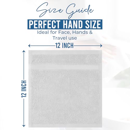 Image of DAN RIVER 12-Pack Premium 100% Cotton White Face Towels for Bathroom - Reusable Face Wash Cloths for Showering 12 X 12 Inches - 550 GSM Super Soft & Absorbent Luxury WashCloths for Body, Spa & Gym