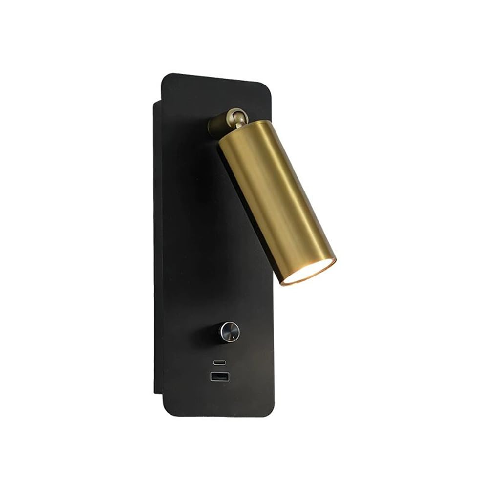 LOGT LED Wall Lamp, Swivel with Switch, 7W Adjustable Wall Light with USB Charging Function, A+C Warm White 3000K, Wall-Mounted Reading Lamp, Dimmable, Modern Bedside Light for Bedrooms,Gold