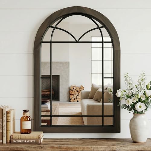Uniclinens Arched Wall Mirror Decorative, Black Walnut Farmhouse Arch Mirror