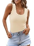 Saodimallsu Womens Ribbed Knit Tank Top Summer Sleeveless Square Neck Casual Basic Slimming Sweater Vest Tops Apricot