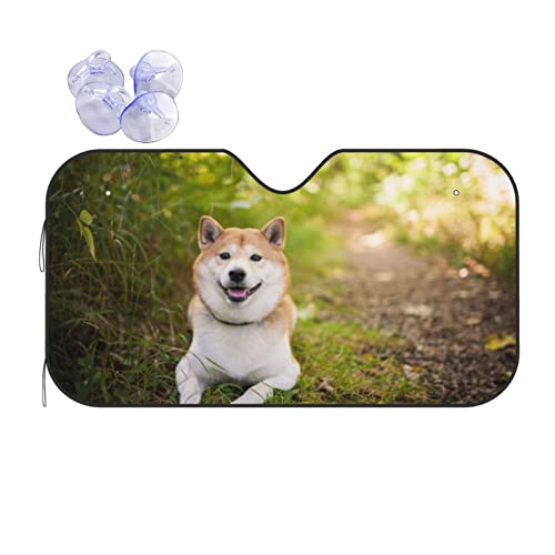 車用サンシェード 柴犬 犬柄 萌え かわいい アニメキャラクター フロントサンシェード 日除け 軽自動車 吸盤 UVカット 車窓日よけ 紫外線カット 日焼け防止 簡単取り付け 車用品 140×76cm W225