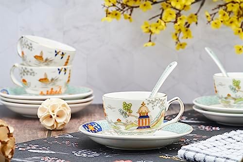 POWDONUNT Vintage Floral Porcelain Bone China Tea Set - 1