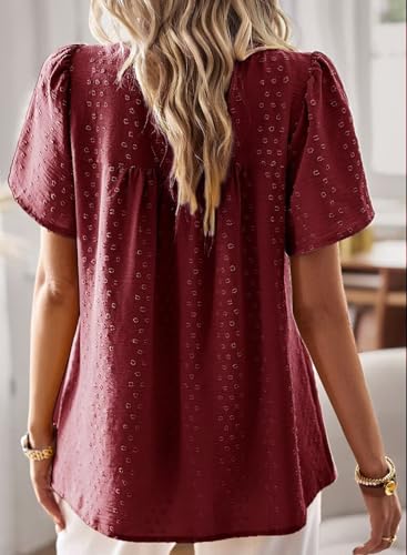 Image of Falechay Womens Summer Tops Crewneck Short Sleeve Shirts Casual Chiffon Blouses Flowy Lace Hem Boho Clothing Trendy 2026