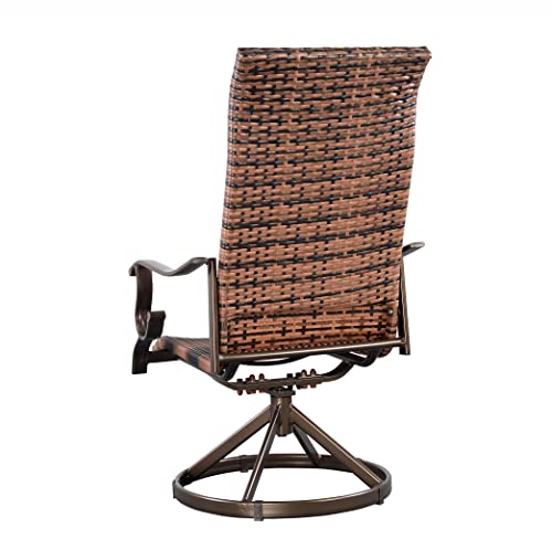 Pebble Lane Living All Weather Rust Proof Indoor/Outdoor Premium 9 Piece Cast Aluminum Patio Dining Set, 1 Slat Top Dining Table With Umbrella Hole & 8 Wicker Dining Chairs, Brown #TOP7