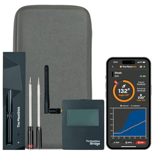 MeatStick WiFi Bridge Set | 2-Probe Package | Smart Wireless Meat Thermometer | Unlimited Range Digital Food Probe with Bluetooth | for Smoking, Grilling, BBQ, Air Fryer, Deep Frying, Oven, Rotisserie