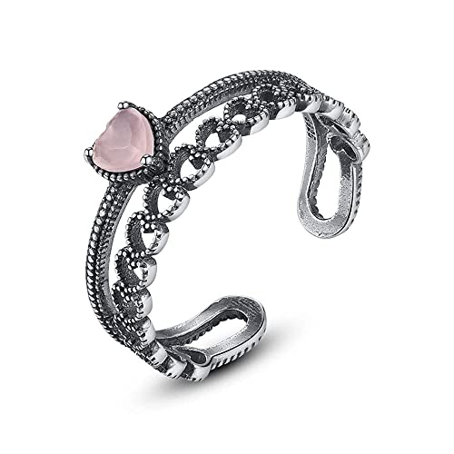 Bague double couche en argent S925 avec coeurs creux sertis de zircons éclatants pour femme