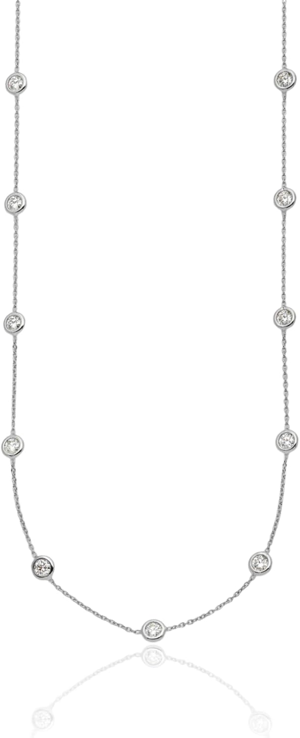 IceCarats Platinum 1.44 carat Lab Diamond 1mm Dainty Station Cable Chain Necklace Round Cut, Prong Set
