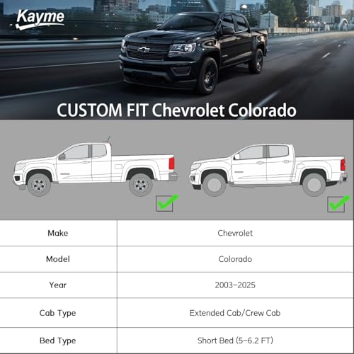 Image of Kayme Heavy Duty Truck Cover Custom Fit Chevrolet Chevy Colorado(2003-2025) Extended Cab /Crew Cab SB Short Bed. Waterproof All Weather for Pickup, Full Exterior Covers Sun Rain UV Protection.