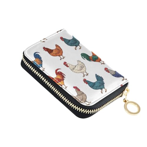 Chickens Rooster Hen Print Womens Wallets Leather RFID Blocking Credit Card Wallets Small Coin Purse Wallet with Zipper