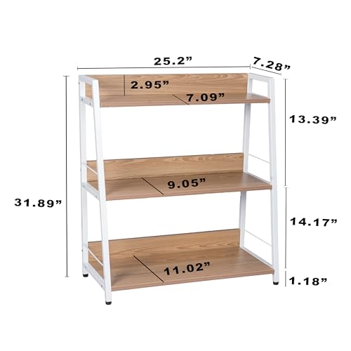 Image of Ladder Shelf, 3 Tier Bookshelf, Small Bookshelf for Small Spaces, Wood and Metal Bookcase, Ladder Bookshelf, Modern Storage Shelf for Living Room and Office (White, Ladder)
