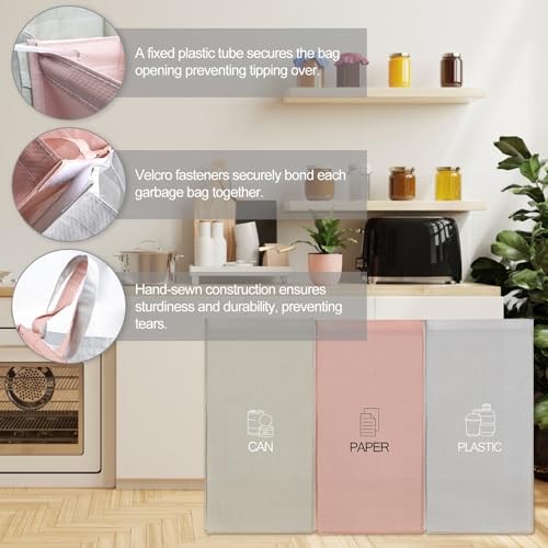 guobinZH 3-krotny system segregacji śmieci, do papieru, tworzywa sztucznego i pustych rzeczy, system organizacji recyklingu, system segregacji śmieci, miękki pojemnik z recyklingu, do biura, kuchni