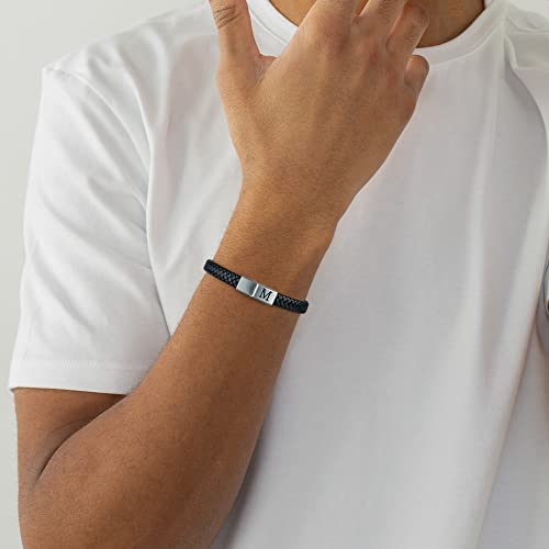 Leather Bracelet For Men, Adjustable Mens Leather Bracelet With Stainless Steel Magnetic Clasp Mens Braided Lether Bracelets For Mens Bracelet Black Leather A Initial Bracelet Jewelry Gifts For Men #TOP3